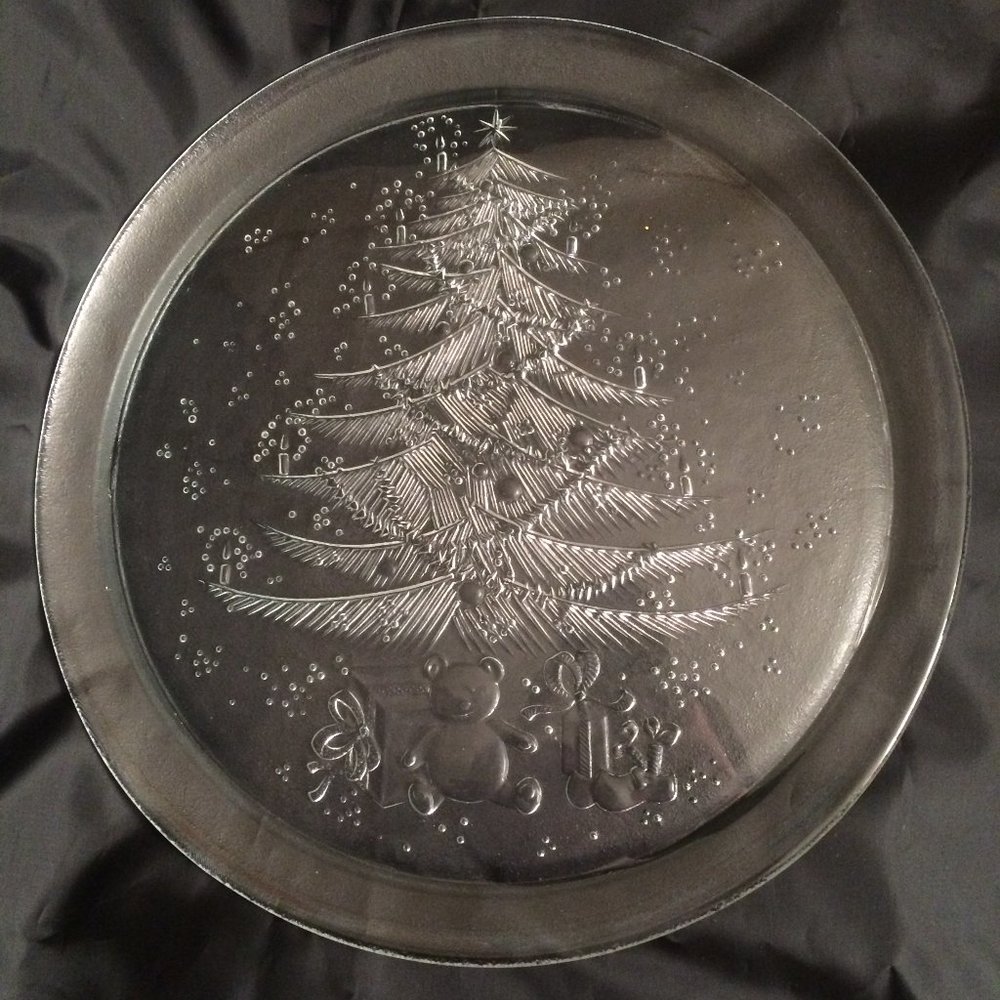 Christmas Tree Bear Gifts Serving Glass Platter